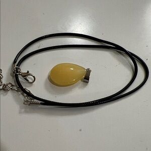 Yellow Teardrop Pendant Necklace on Black Cord